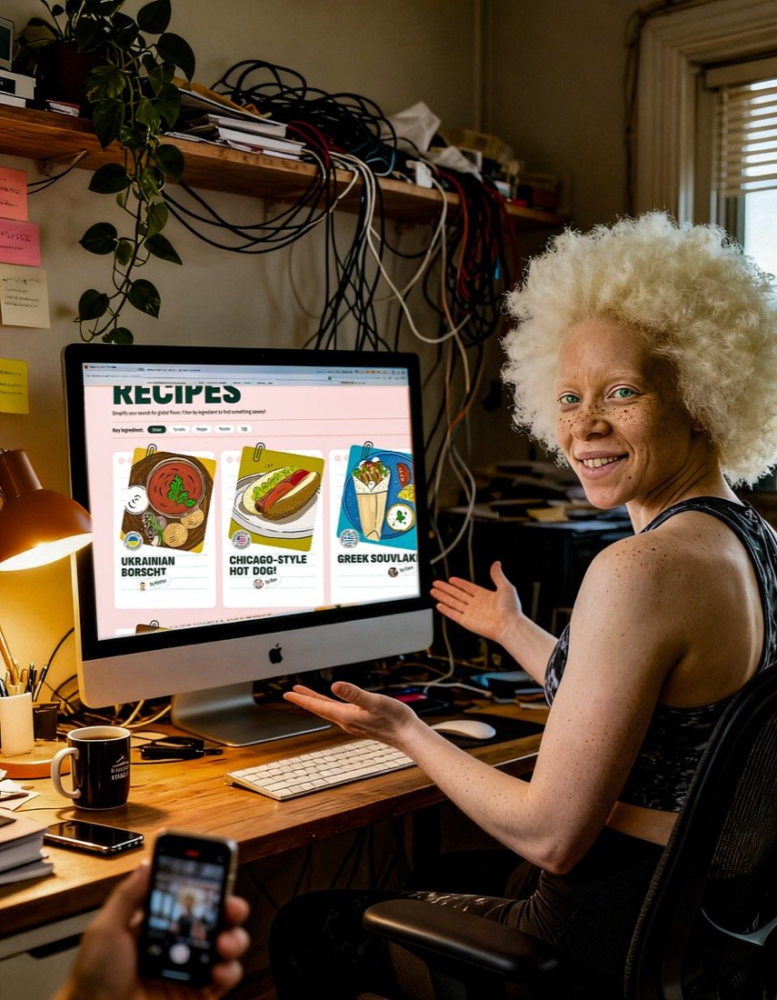Student presenting the recipe platform she built in class